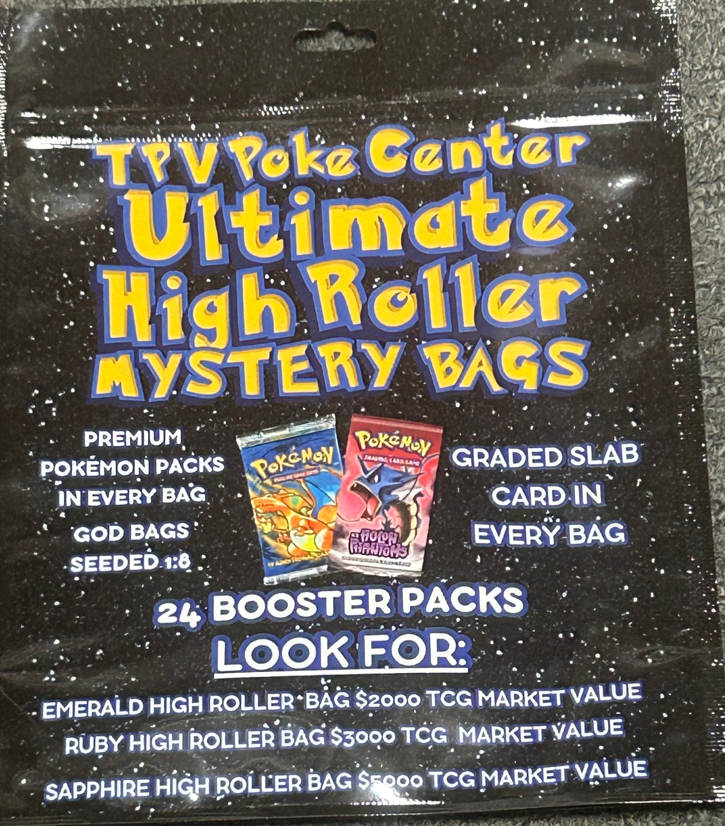 TPV POKE CENTER ULTIMATE HIGH ROLLER MYSTERY BAG. 24 PACKS.  1 SLAB  TOP CHASE 5K