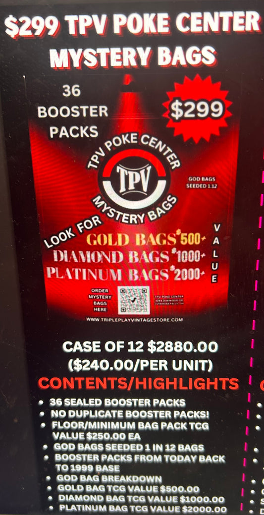 $299 TPV POKE CENTER BULK MYSTERY BAG CASE. (12 BAGS) 36 PACKS/PER BAG